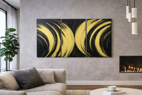 Sada obrazů 3x 50x70, zlato černá abstrakce