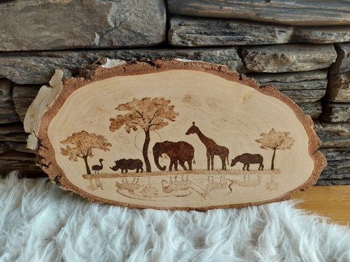 Ručně vypalovaný dřevěný obraz - Safari