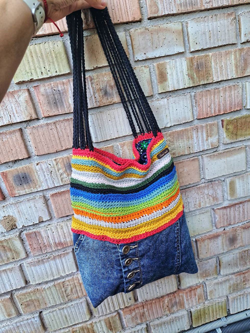 Denim kabelka + pásiky