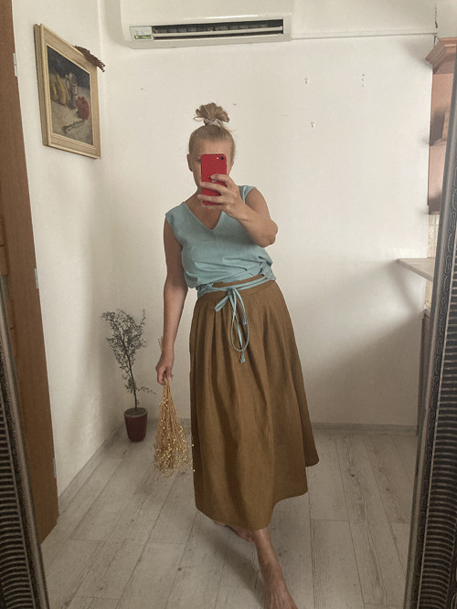 ..ako ľanový vánok.../ COGNAC sukňa Linen/