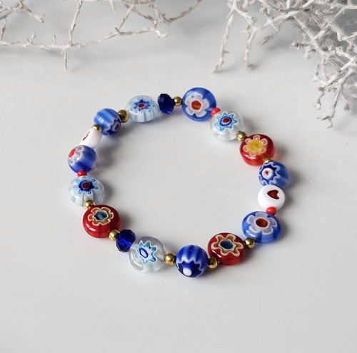 Náramek se skleněnými korálky Millefiori