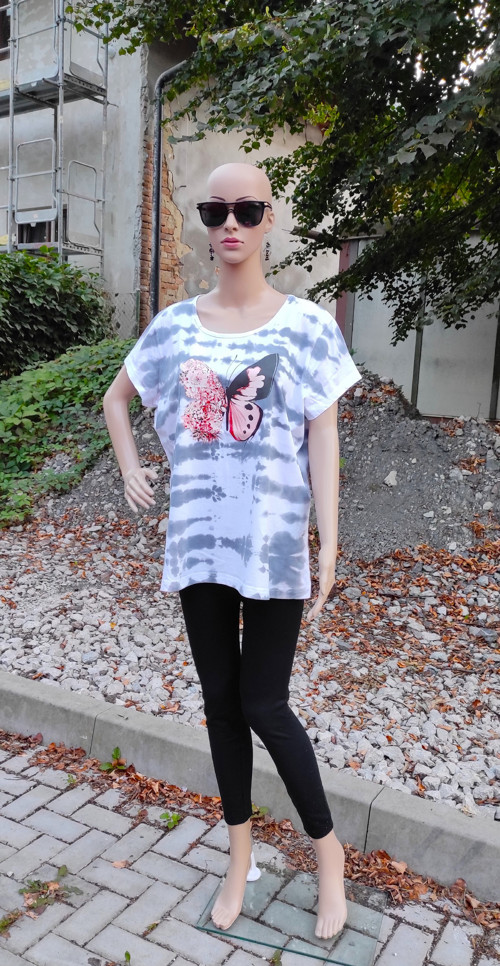 Černo-bílé dámské tričko "Motýl" vel. 2XL