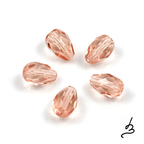 Broušené růžové kapky 10x7mm - 10 ks