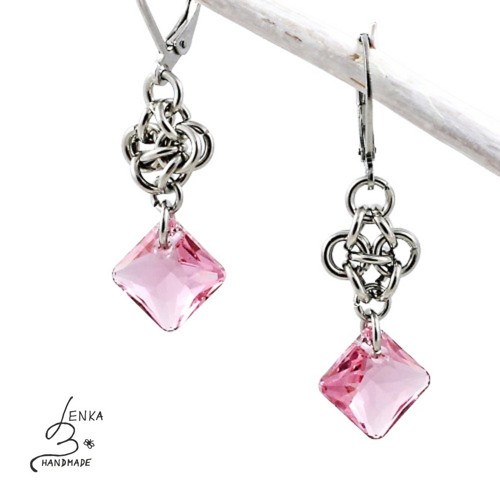Náušnice Swarovski Princess růžové s kroužky