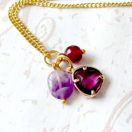 Přívěšek BIRTHSTONE ametyst, rubín - LISTOPAD E048