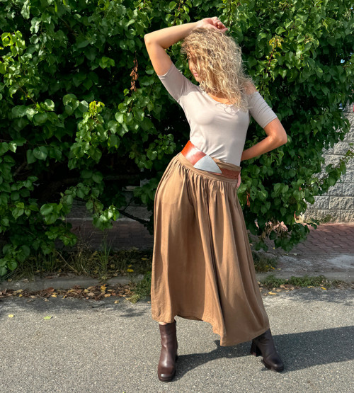 Volná sukně dlouhá světle hnědý tencel