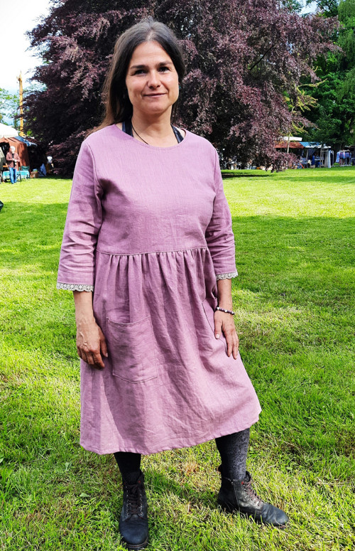 Lněné šaty MAUVE s krajkou