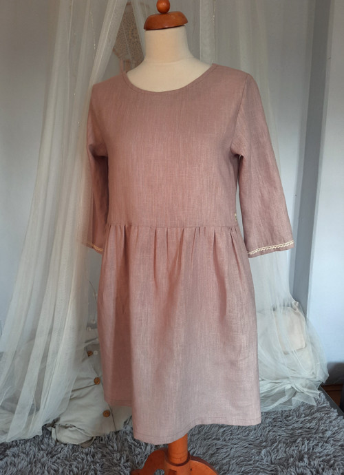 Lněné šaty OLD ROSE s krajkou