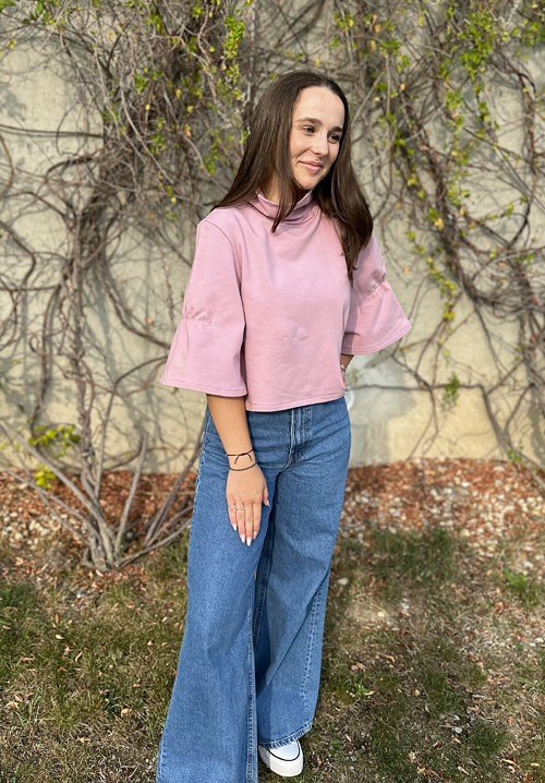Mikina zvonečková - CROP - DUSTY PINK