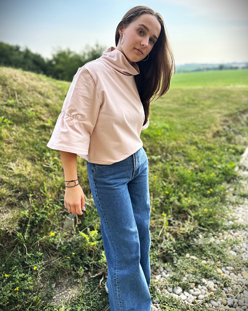Mikina zvonečková - CROP - PUDROVÁ