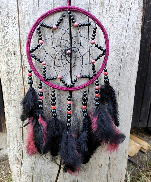 Lapač snů - Ø15 cm - vínovo černý (bordó)