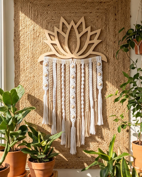 Macramé závěsná dekorace - Lotosový květ