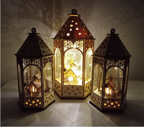 Vánoční lampa/lucerna s výzdobou a osvícením velká