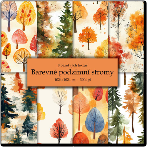 Sada 8 textur - podzimní barevné stromy