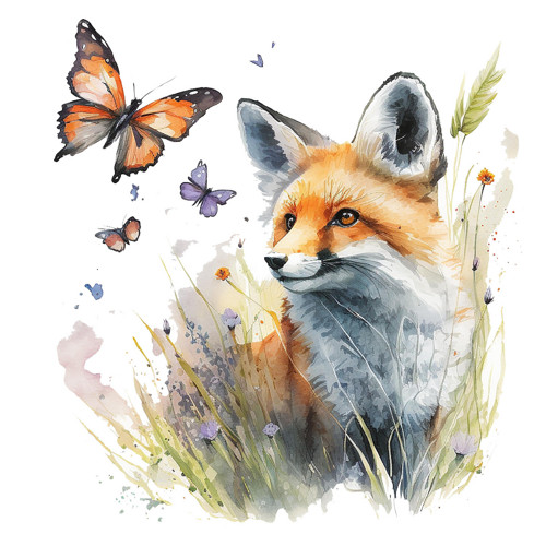 Čtvercová pohlednice Liška a motýlek