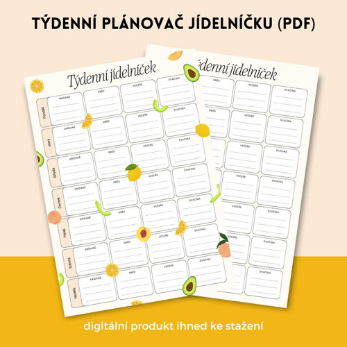 Týdenní plánovač jídelníčku k tisku (PDF)