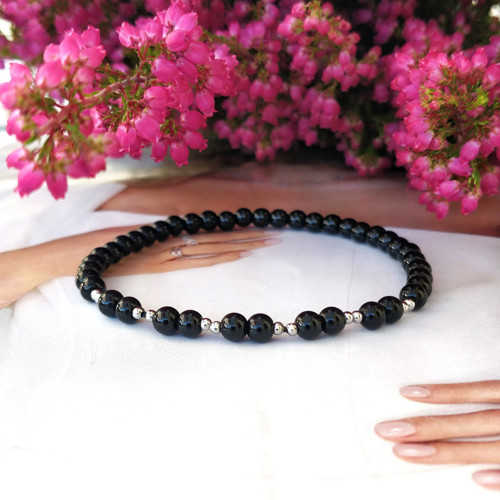 Náramek z minerálů / onyx + ocel / 0,4