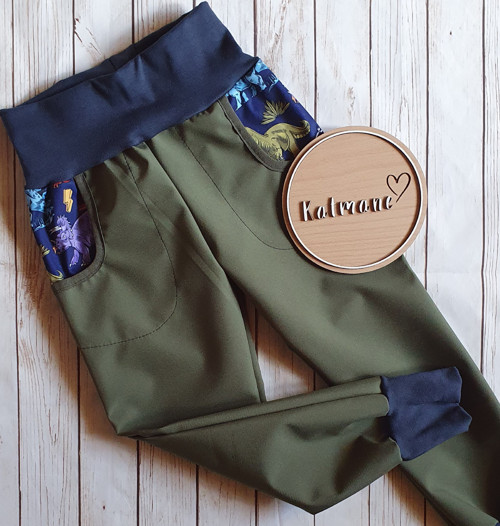 Letní softshellové kalhoty-khaki/dino — foto 1