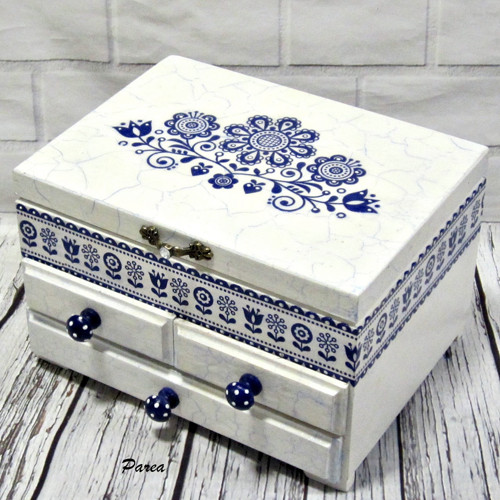 Šperkovnice - Modrý ornament