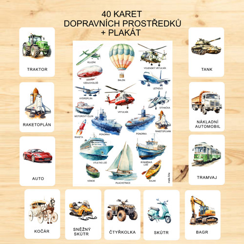 DOPRAVNÍ PROSTŘEDKY - 40 karet + plakát PDF
