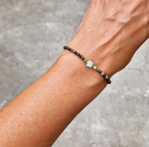 Larimar*kostička*chryzopras*zlacené Ag*náramek