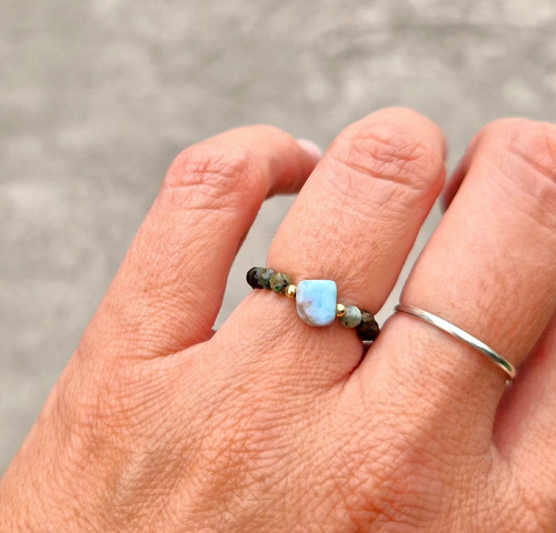 Larimar*kostička*chryzopras*zlacené Ag*prsten