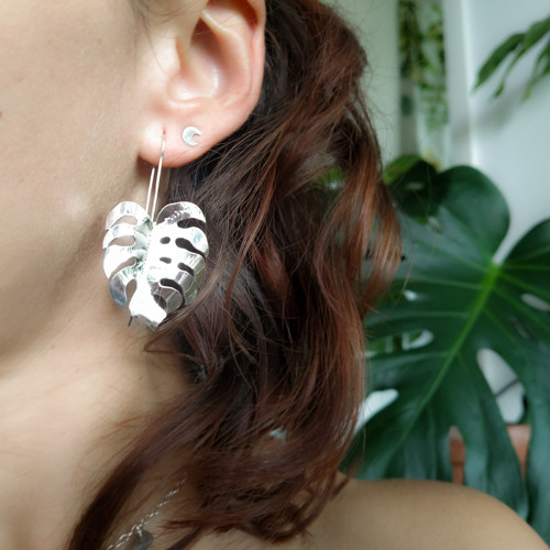 Monstera Deliciosa stříbrné náušnice