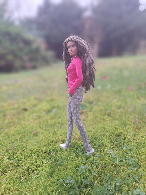 Barbie džíny s kapsami strečové puntíkaté č-2