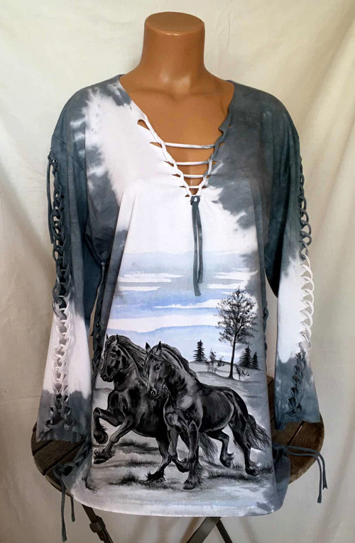 Šedé prostříhané tričko s vraníky, 2XL