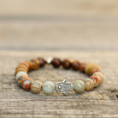 Náramek z minerálů - hamsa - 19 cm