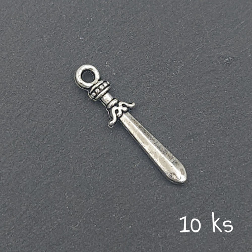 Přívěsek - meč 20x10 mm, 10 ks