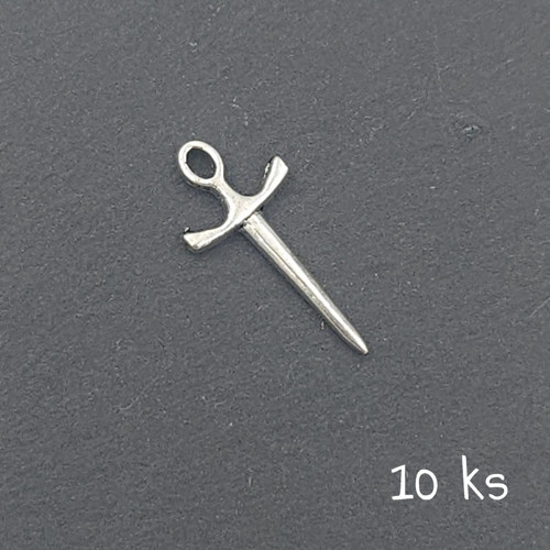 Přívěsek - meč 20x10 mm, 10 ks