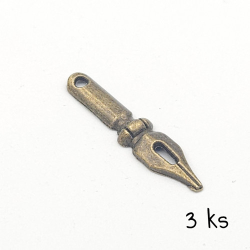 Přívěsek - pero bronzové 32x7 mm 3 ks