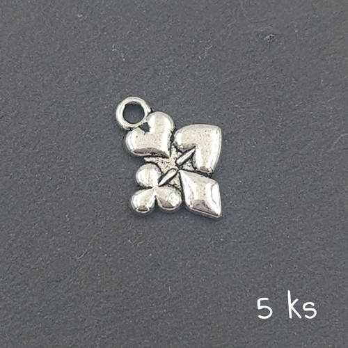 Přívěsek - karetní barvy18x13 mm, 5 ks