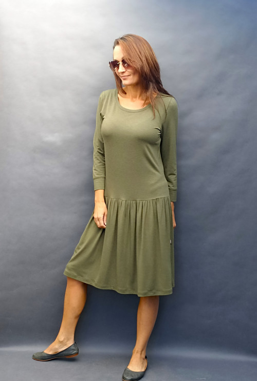 Khaki nabírané šaty...vel.M/L