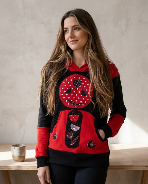 Dámská upcycling mikina červeno-černá