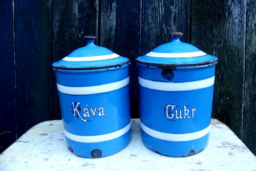 Cukr a káva...smaltované dózy s víkem