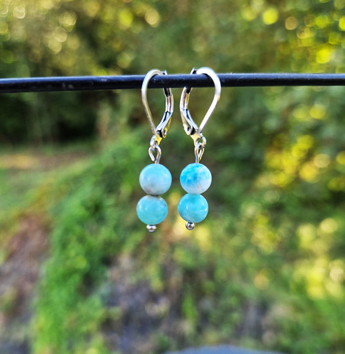 Larimar*korálky 0,6 cm*náušnice*ocel