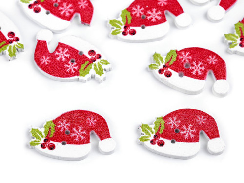 Dřevěný dekorační knoflík Santa (1ks)