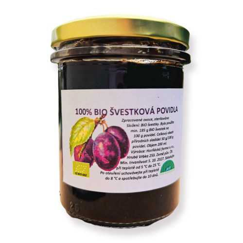 BIO švestková povidla 100% bez cukru, 200 ml