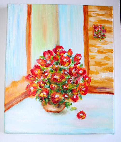 Červené květiny - Olej na plátně - 25x30cm