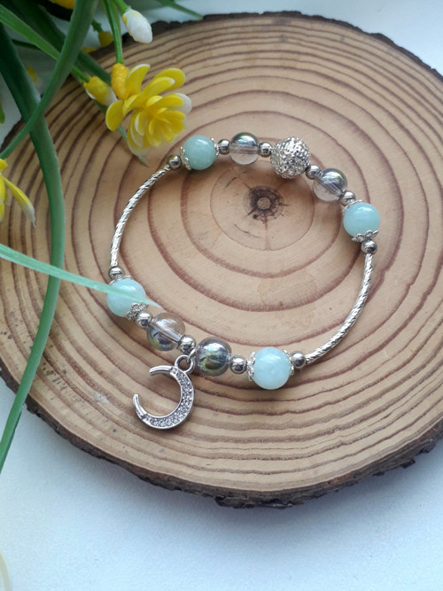 Mineralní náramek 16-17cm, angelit, sklo