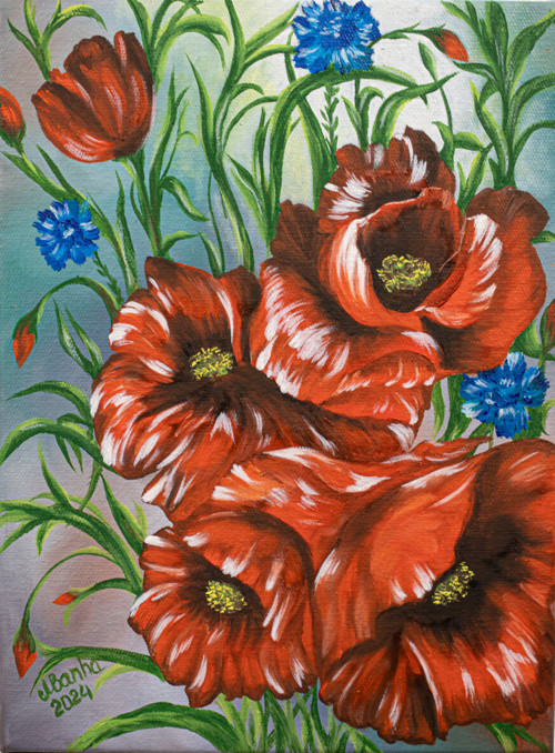 "Červené máky", olej na platně 30x40 cm