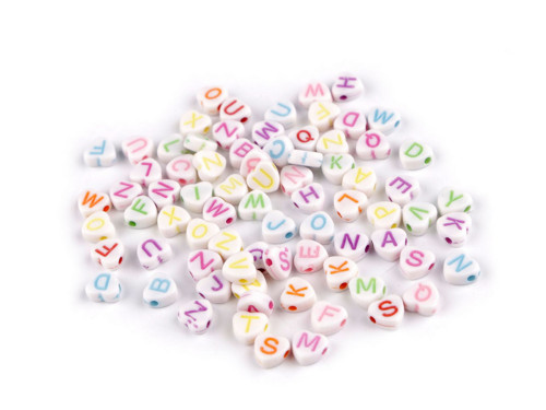 Plastové korálky s písmenky 7 mm (10g) - bílá