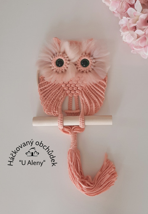 Lososová macramé sovička / SLEVA — foto 1