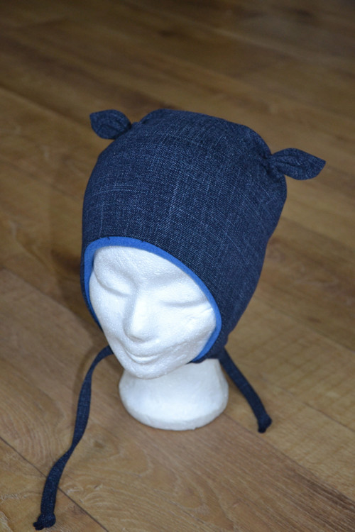 Zimní ušanka na zavazování "jeans" vel. 49-52cm