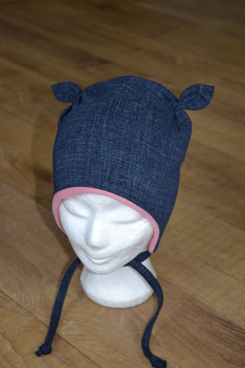 Zimní ušanka na zavazování "jeans" vel. 49-52cm
