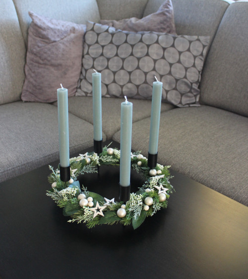 Kovový adventní svícínek zelenosmetanový — foto 1
