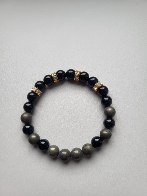 Náramek z minerálů - obsidián, pyrit — foto 1