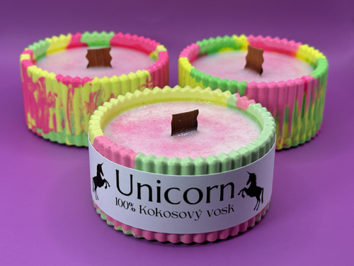 Unicorn svíčka s třpytkami
